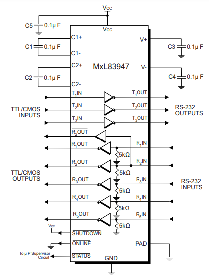 Application Circuit Diagram - MaxLinear MxL83947 RS-232 Transceiver
